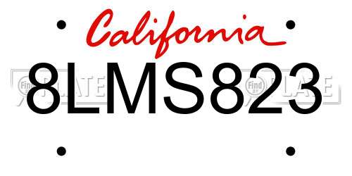 8LMS823 California License Plate