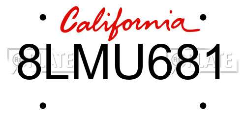 8LMU681 California License Plate