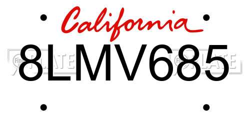 8LMV685 California License Plate