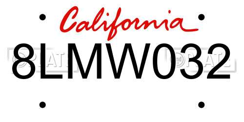 8LMW032 California License Plate