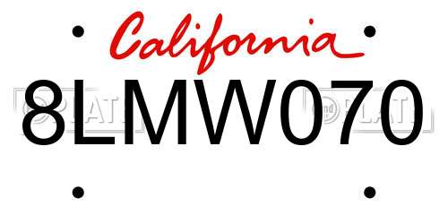8LMW070 California License Plate