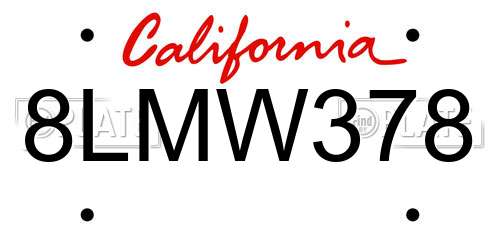 8LMW378 California License Plate