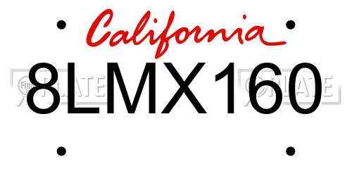 8LMX160 California License Plate