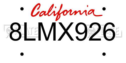 8LMX926 California License Plate