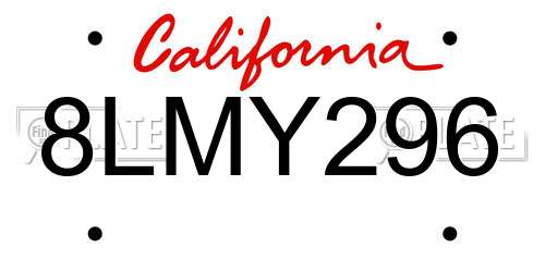 8LMY296 California License Plate