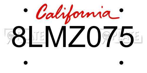 8LMZ075 California License Plate