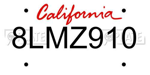 8LMZ910 California License Plate