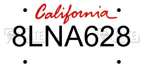 8LNA628 California License Plate