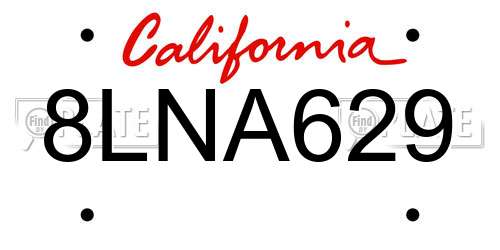 8LNA629 California License Plate