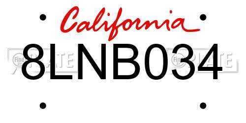 8LNB034 California License Plate