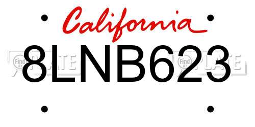 8LNB623 California License Plate