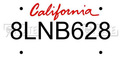 8LNB628 California License Plate