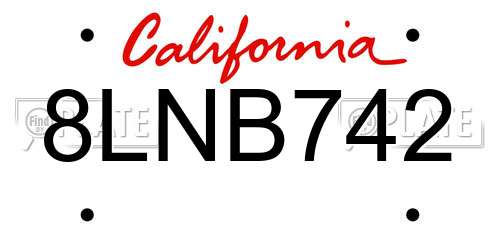 8LNB742 California License Plate