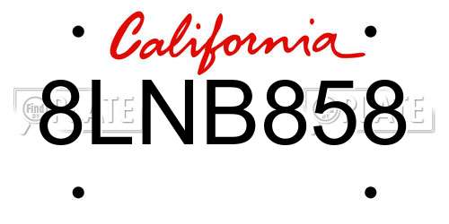 8LNB858 California License Plate