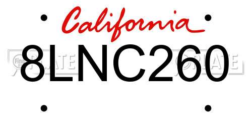 8LNC260 California License Plate