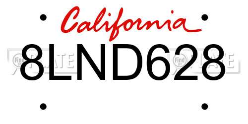 8LND628 California License Plate