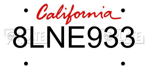 8LNE933 California License Plate