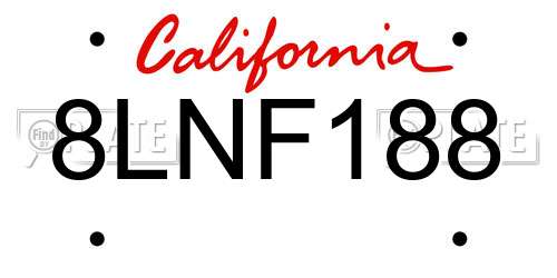 8LNF188 California License Plate