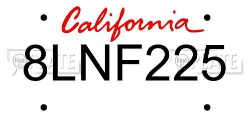 8LNF225 California License Plate
