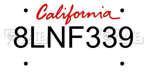 8LNF339 California License Plate
