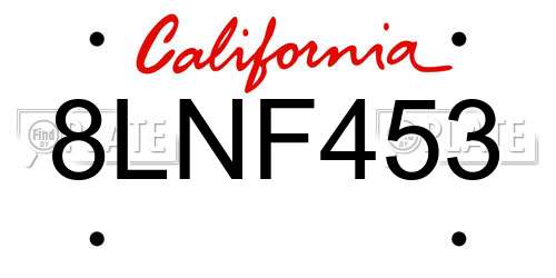 8LNF453 California License Plate