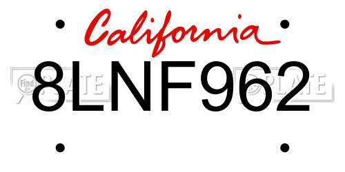 8LNF962 California License Plate