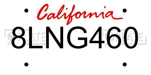 8LNG460 California License Plate