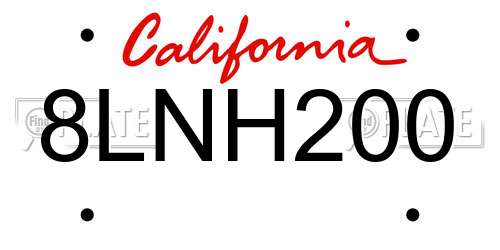 8LNH200 California License Plate