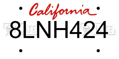 8LNH424 California License Plate