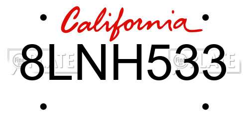 8LNH533 California License Plate