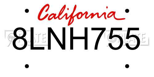 8LNH755 California License Plate