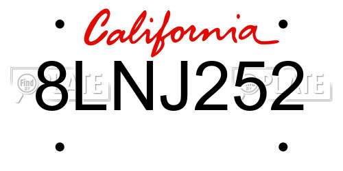8LNJ252 California License Plate