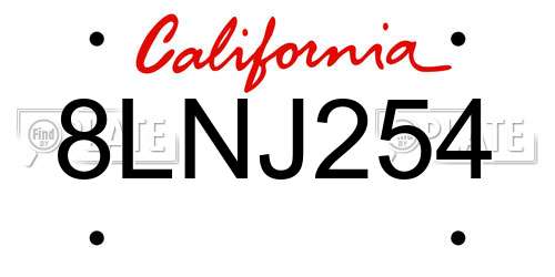 8LNJ254 California License Plate