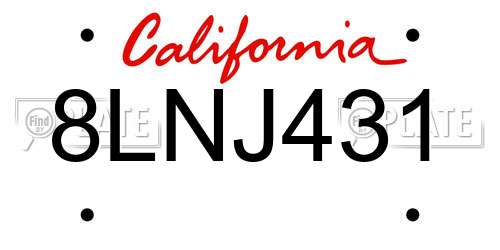 8LNJ431 California License Plate