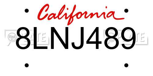 8LNJ489 California License Plate