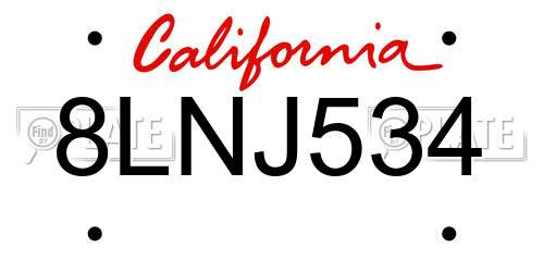 8LNJ534 California License Plate