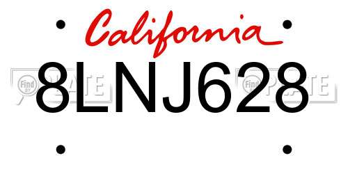 8LNJ628 California License Plate