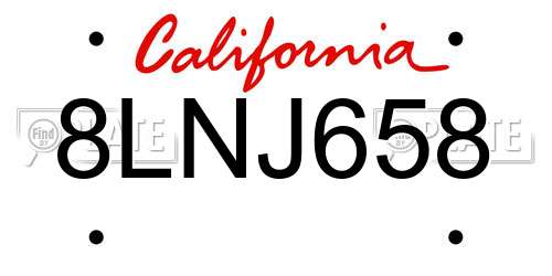 8LNJ658 California License Plate