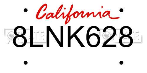 8LNK628 California License Plate
