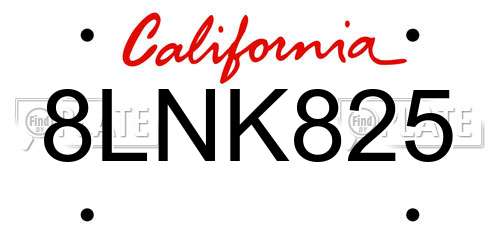 8LNK825 California License Plate