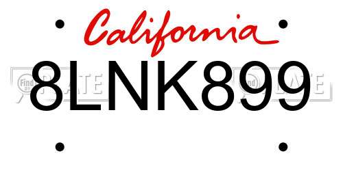 8LNK899 California License Plate