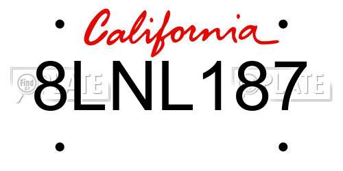 8LNL187 California License Plate