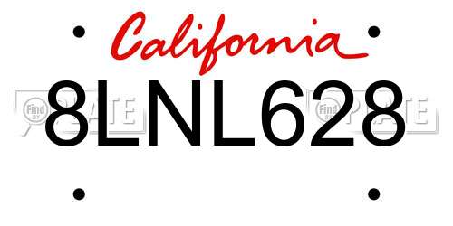 8LNL628 California License Plate
