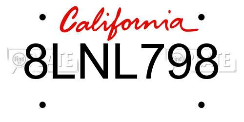 8LNL798 California License Plate