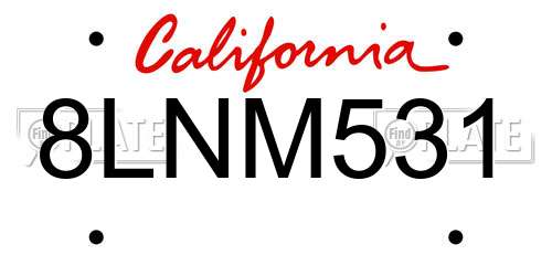 8LNM531 California License Plate
