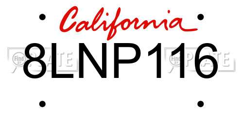 8LNP116 California License Plate