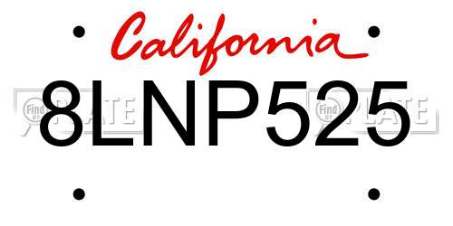8LNP525 California License Plate