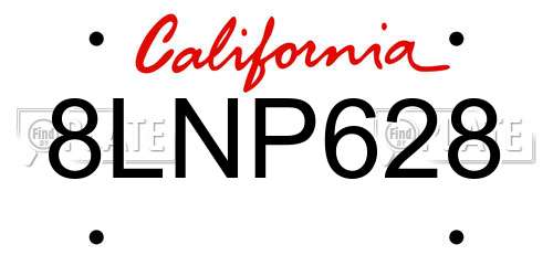 8LNP628 California License Plate
