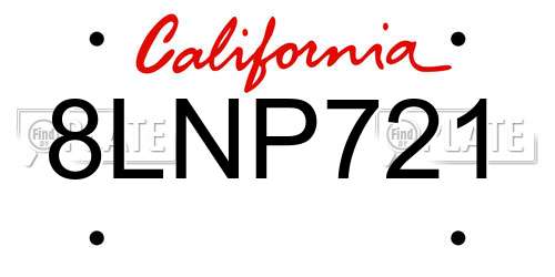 8LNP721 California License Plate