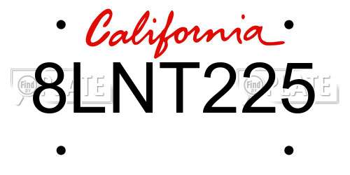 8LNT225 California License Plate